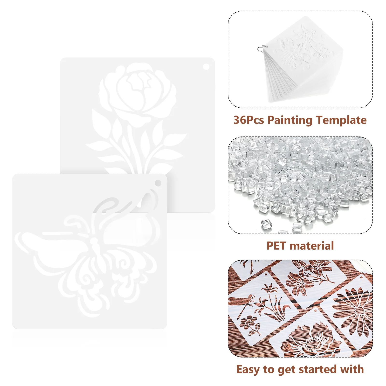 Reutilizáveis Estênceis De Desenho De Madeira, Estênceis De Flor, Estênceis De Pássaro, Pintura DIY Suprimentos, 36 Pcs