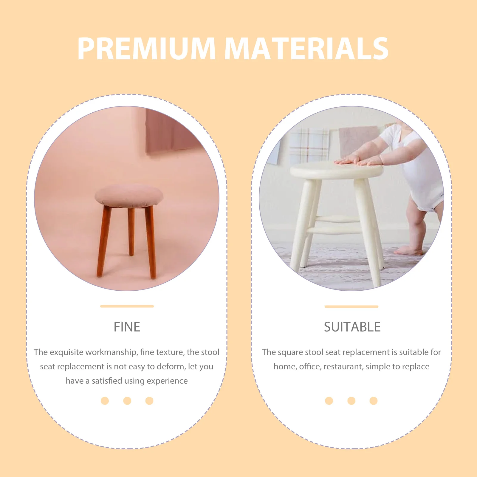 

Wooden Square For Home Office Restaurant Smooth Surface Easy To Clean Reliable Chair Replacement Household Stool Seat