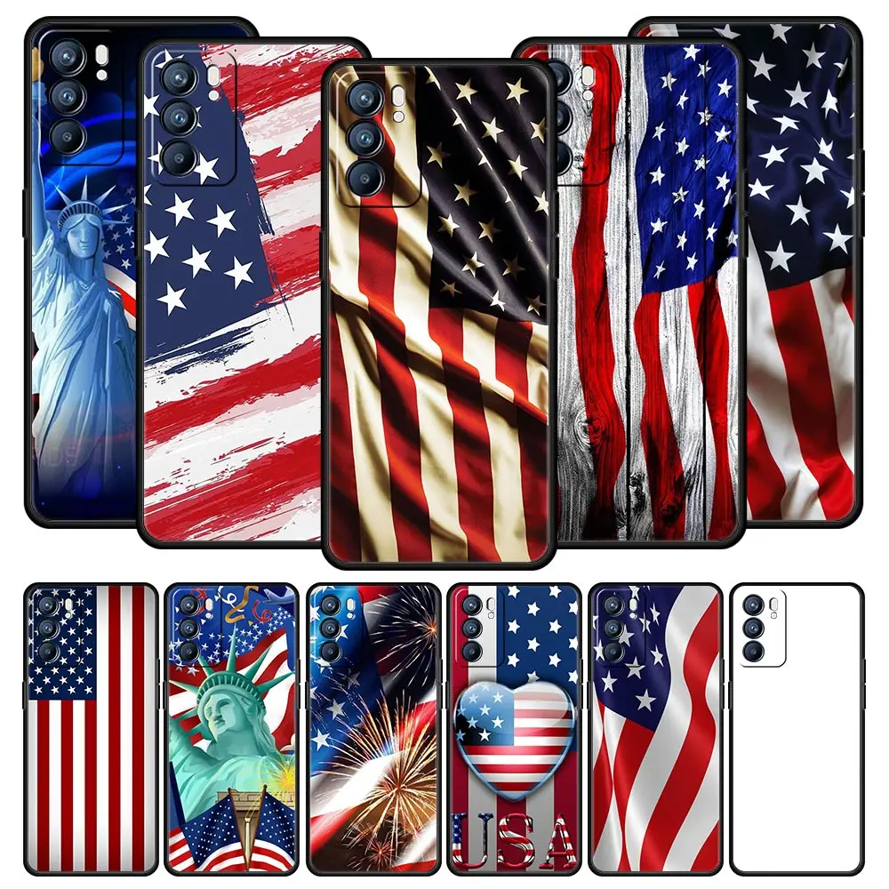 Чехол для телефона Oppo A17 A31 A54 A57 A78 A79 Find X5 X6 Reno 7 8 10 11 12 13 F Pro 5G, мягкий чехол из ТПУ с американским флагом