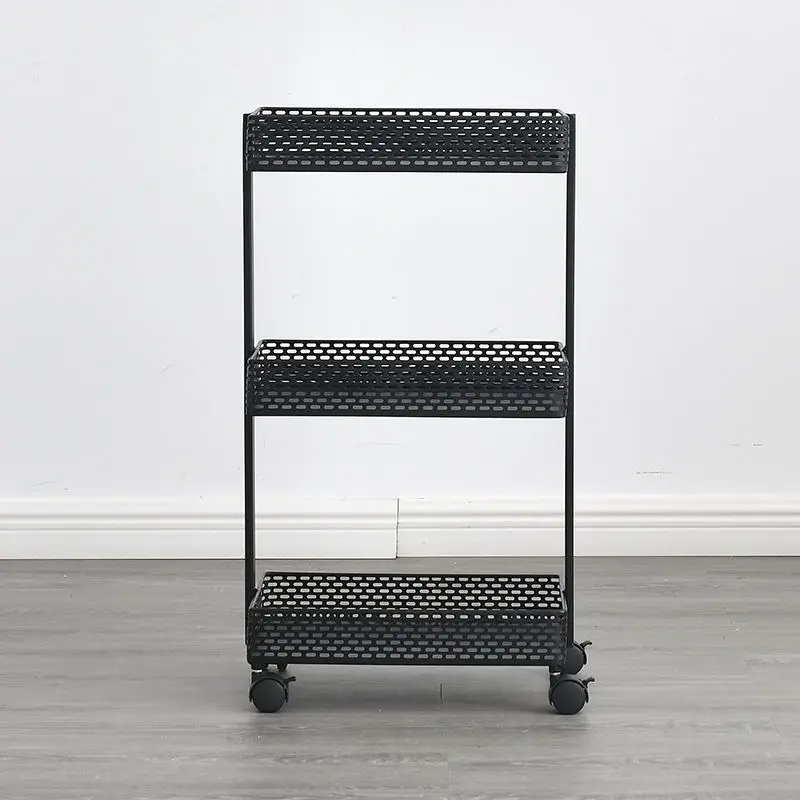 Metal Pierced Iron Floor  Commercial Hotel Salon Carrier Furniture 3 Layers Movable Storage Rack With Wheels