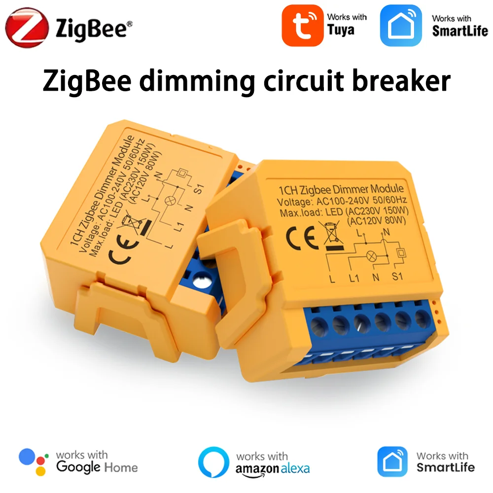 ZigBee Smart Dimmer Switch Module 1/2Gang Dimmer Light Switch Module Mini Circuit Breaker APP Remote Control Alexa Google Home