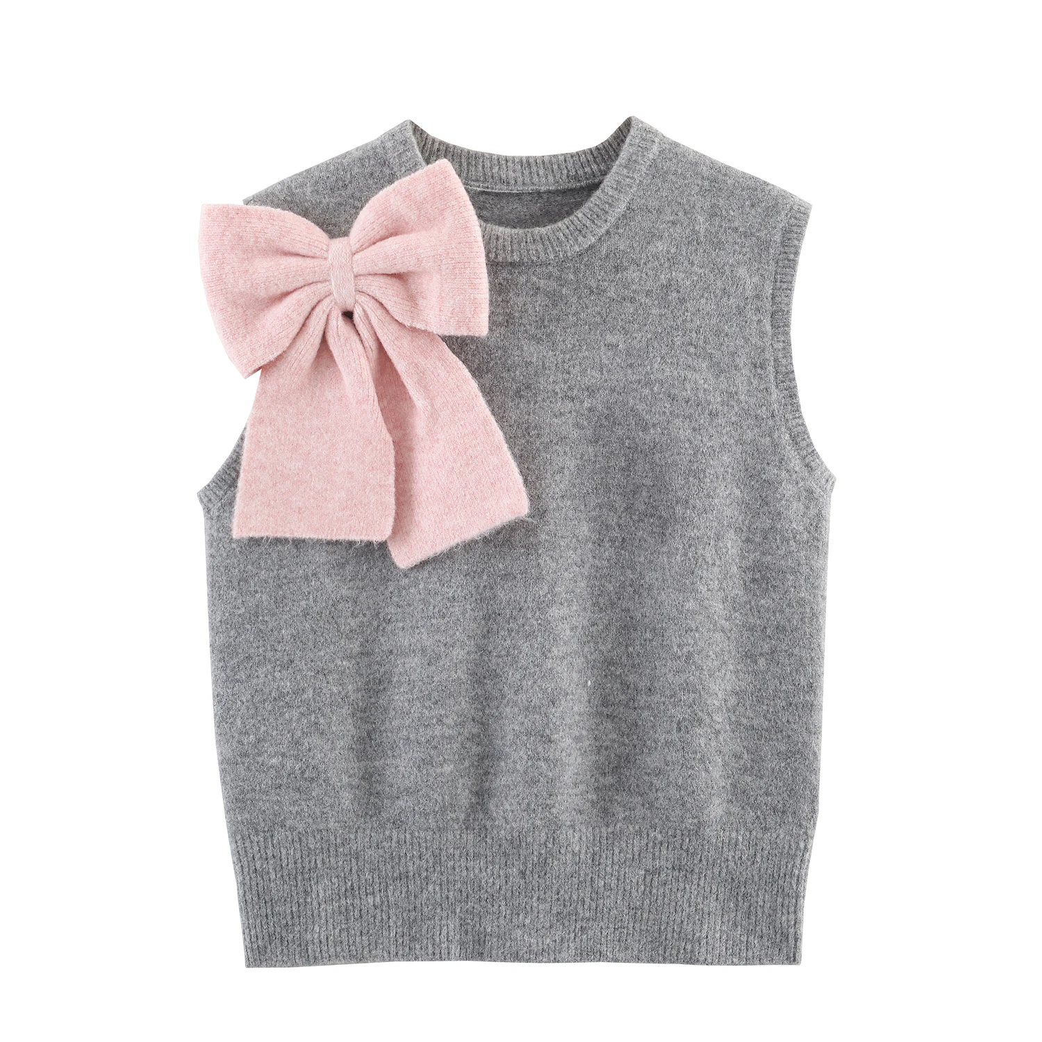 Girlfriend bow embellished vest style knitted sweater for women in autumn cute and youthful layering sleeveless sweater vest