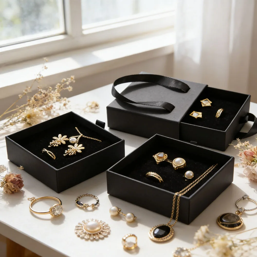

Набор из 24 картонных шкатулок-органайзеров для украшений с выдвижными ящиками и ручкой, 9x9x3.2см, для хранения колец, ожерелий, серег для женщин и девушек