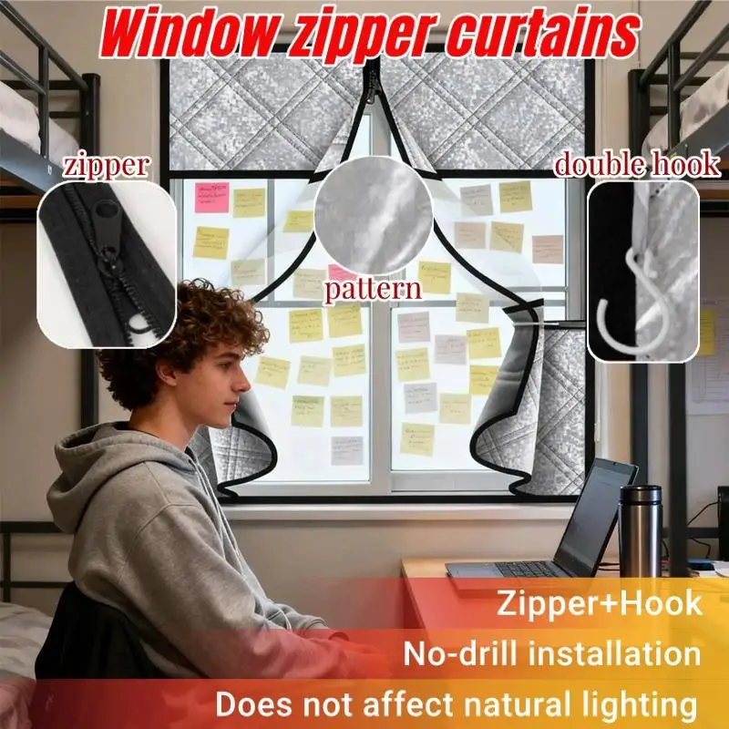 1pc No Nail Installation Aluminum Foil Oxford Cloth Window Curtain, Windproof Insulated Sealed Partition Curtain