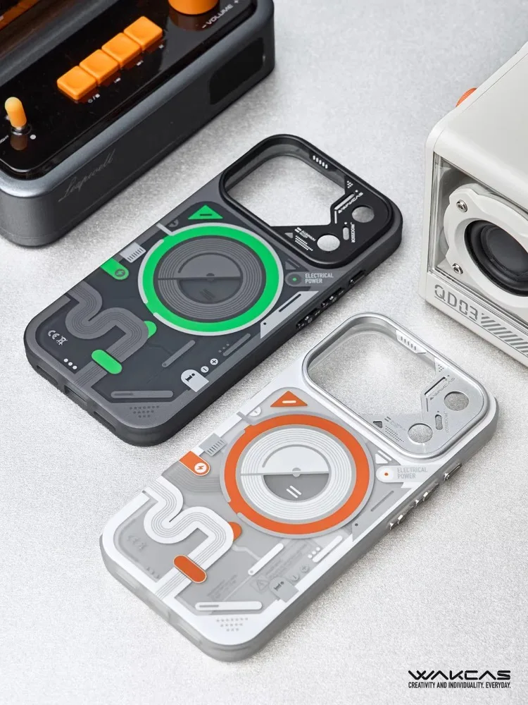 

Чехол WAKCAS матовый для iPhone 17/17 Pro/17 Pro Max с контрастным механическим дизайном, магнитный, противоударный, для пар