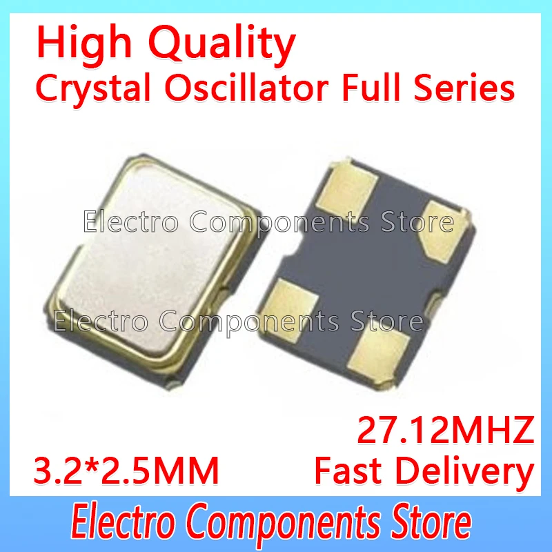 5PCS/Lot 3225 4P 3.3V 27.120MHz 27.12M SMD Active Crystal Oscillator 3.2*2.5 4Pin 3.2×2.5 OSC 15PF ±30PPM 27.12MHZ 27.120M