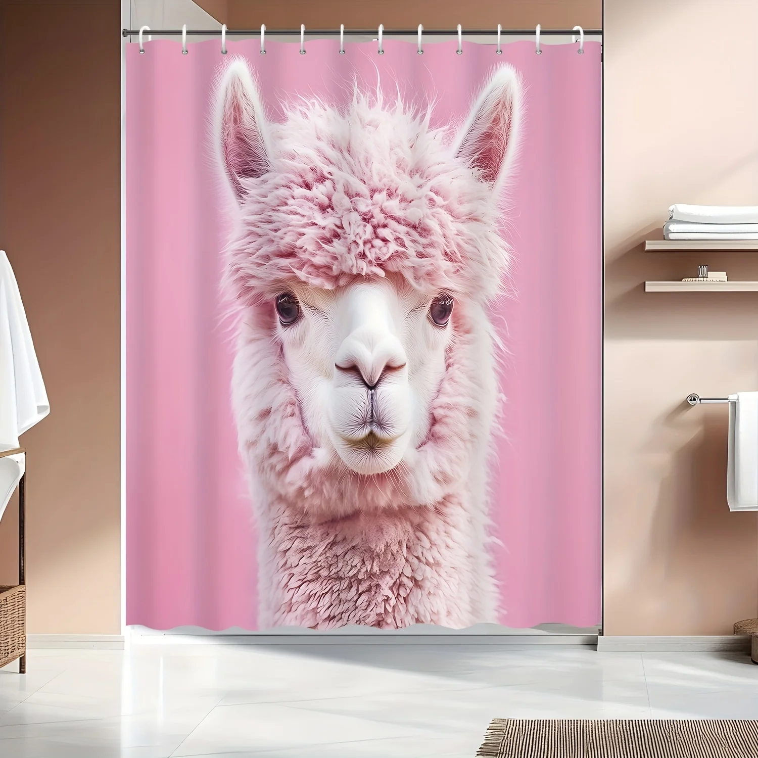 

Cute Alpaca Shower Curtain Waterproof Fabric Bathroom Curtains Pink Llama Bath Screen Divider Home Decor With Hooks