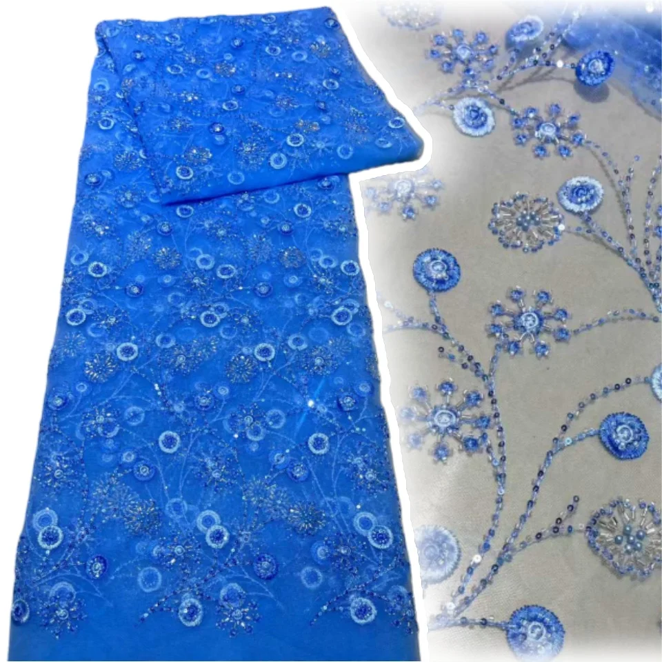 

High Quality 2025 Laces Fabric for African 5 Yards Wedding Beaded Lace Fabric with With Sequin Fabrics for Party Sewing SZ1740