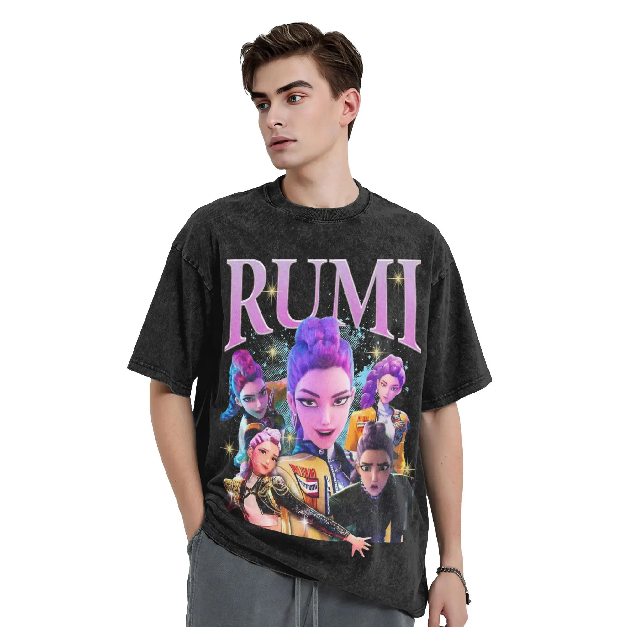 

Rumi KPop Demon Hunters мытая футболка уличная новинка футболки для мужчин женщин с коротким рукавом Harajuku графический принт