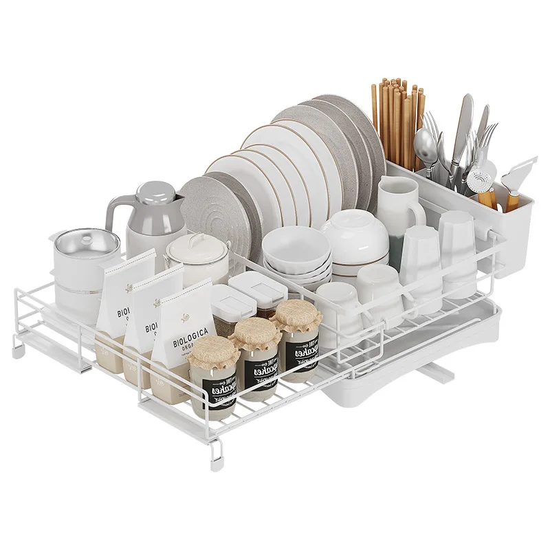Kitchen Countertop Household Dish Rack Cutlery Sink Plate Chopsticks Storage Rack Retractable Single Layer Drain Bowl Rack