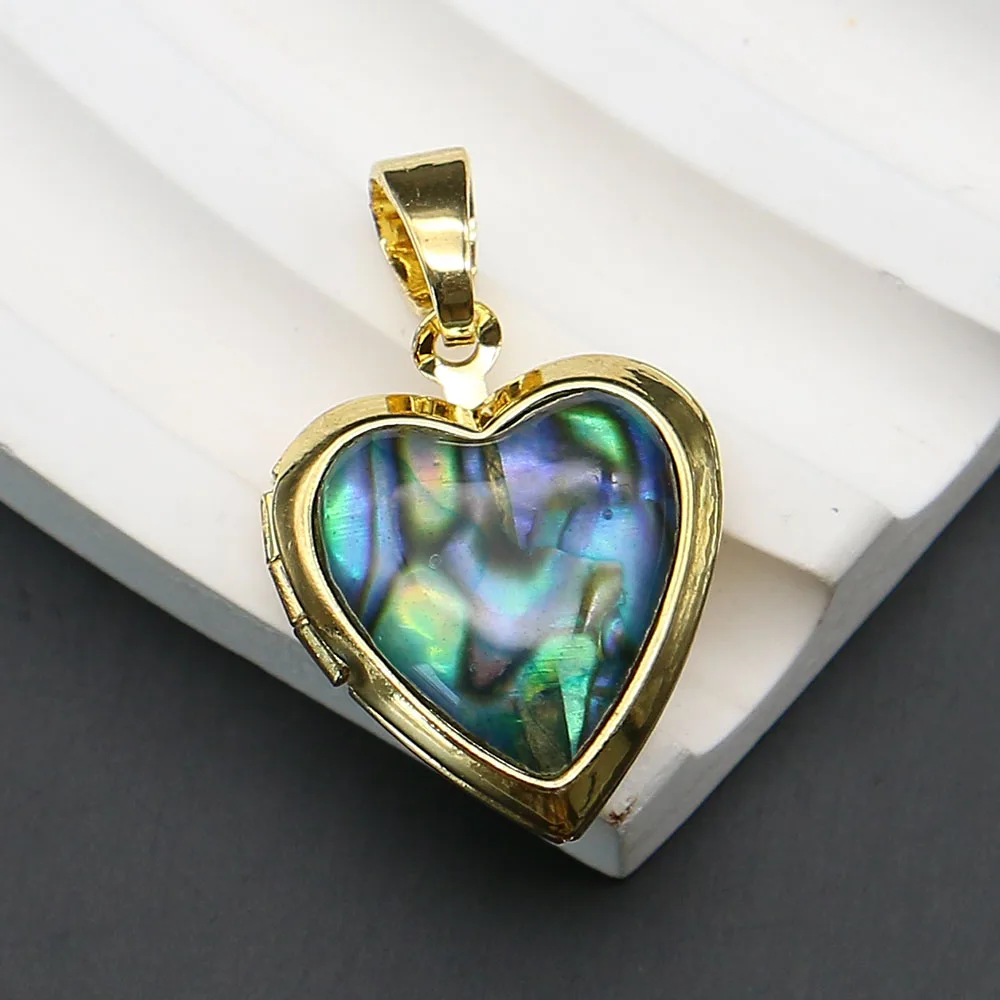 Heart-Shaped Gold-Plated Edge Wrapping Shell-Imitation Inlay Mother-of-Pearl Hot-Selling DIY Jewelry Components Necklaces Charms
