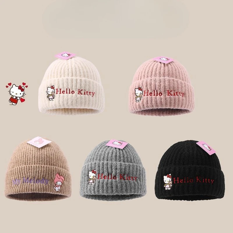 

Kawaii Hello Kitty Kuromi My Melody CinnamorollPochacco Sanrio Children Lovely Cartoon Knitted Hats Warm Hat Gift for Girls