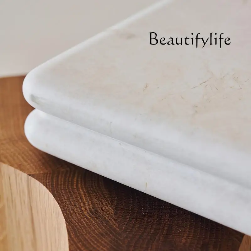 Nordic simple square solid wood marble coffee table designer home retro quiet wind living room low tea table