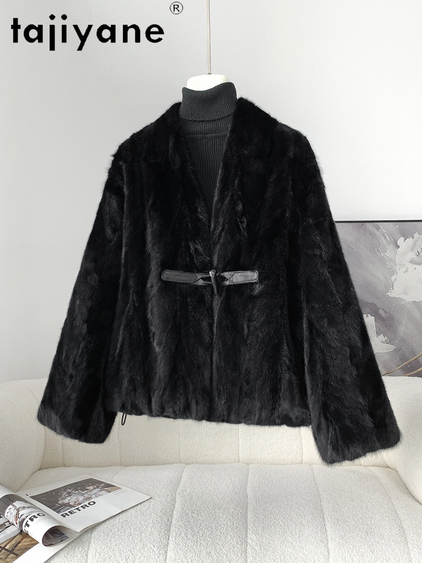 TAJIYANE 100% Natural Mink Fur Coat Women V-neck Real Fur Jacket Winter Woman Clothing 2025 Luxury Furry Jackets шуба женская