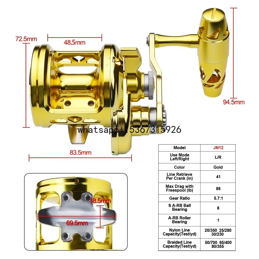 T-bar Jigging Fishing Reels Saltwater Trolling Reel with Lever Drag System 40kg Power Boat  Casting Wheel