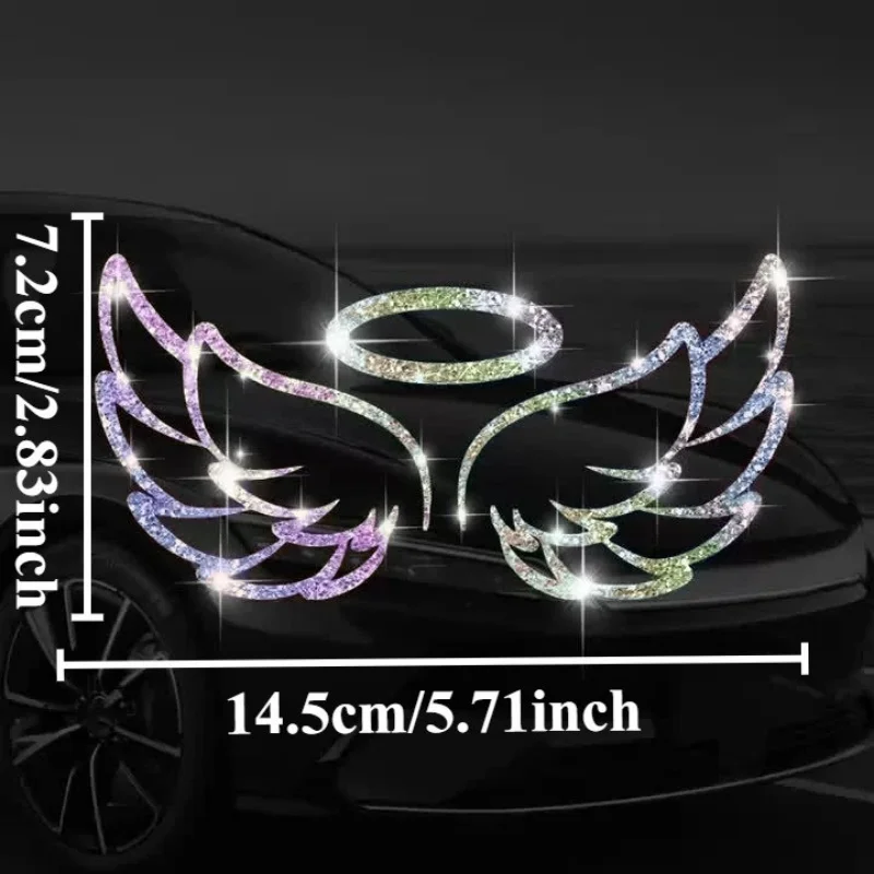 1PC Sparkling Guardian Angel Wing Window Glass Stickers Waterproof for Car Fuel Tank Cap Motorcycle Universal Vinyl Decals