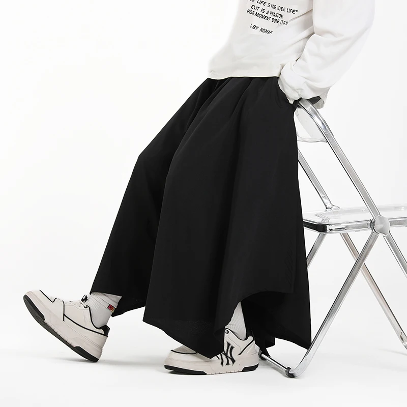 

Black Irregular Pants Men Japanese Style Fashion Instagram Mixed Wind Pants Men's Loose Kendo Samurai Culottes Harajuku Trousers