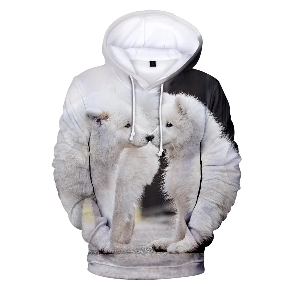 Sudadera con capucha De Lobo samoyedo, hombre, Menina, impresa en 3d, Moletom, Harajuku, Outono, Com