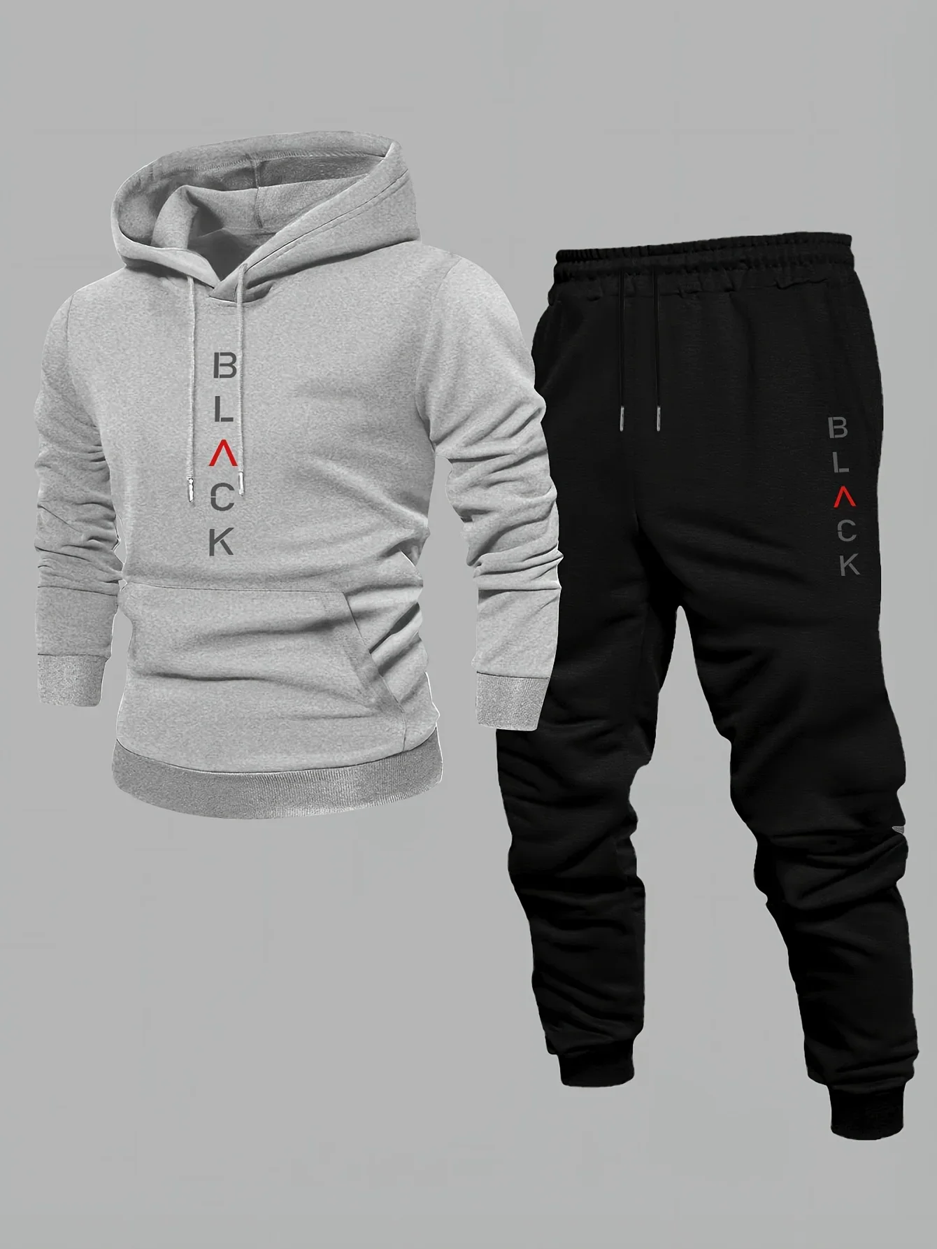 New autumn hoodie hooded set for men and women with black letter print, drawstring and pocket for daily warmth and comfort
