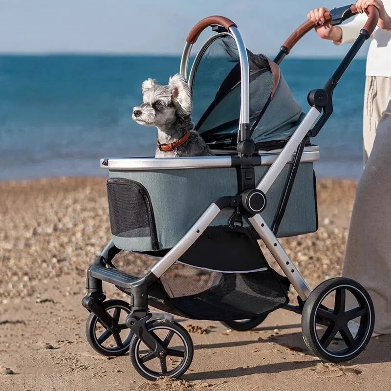 Aviation Aluminum Alloy 30kg Loading Capacity Waterproof Detachable 3 In 1 Luxury One Hand Foldable Travel Two Pets Stroller