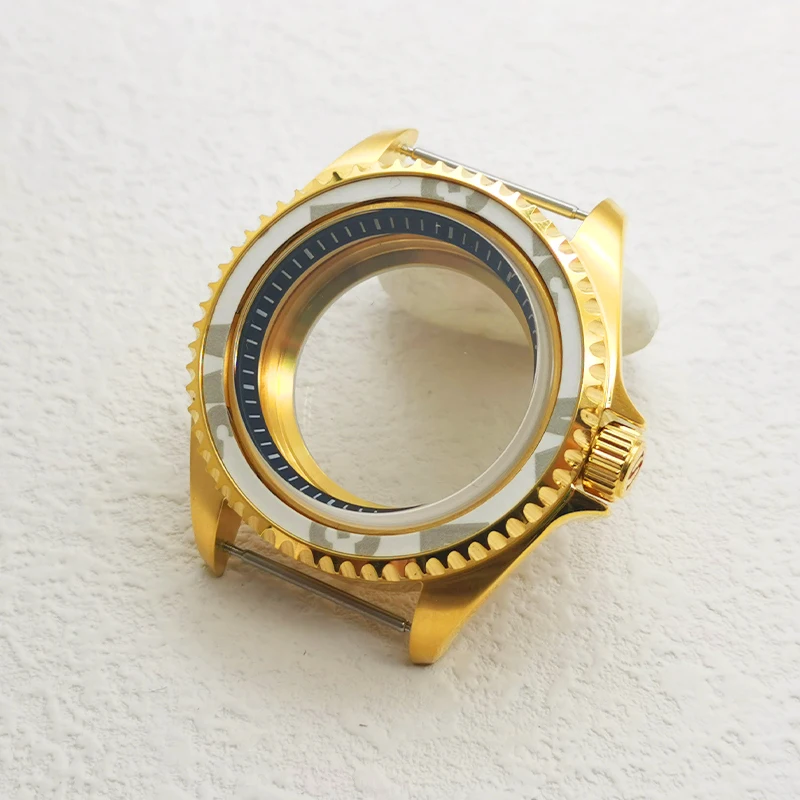 42mm Golden Watch Case Dome Sapphire Glass Fits NH35 NH36 4R35 7S26 Movement 28.5mm Dial With Bezel Insert Men Watch Cases Refit