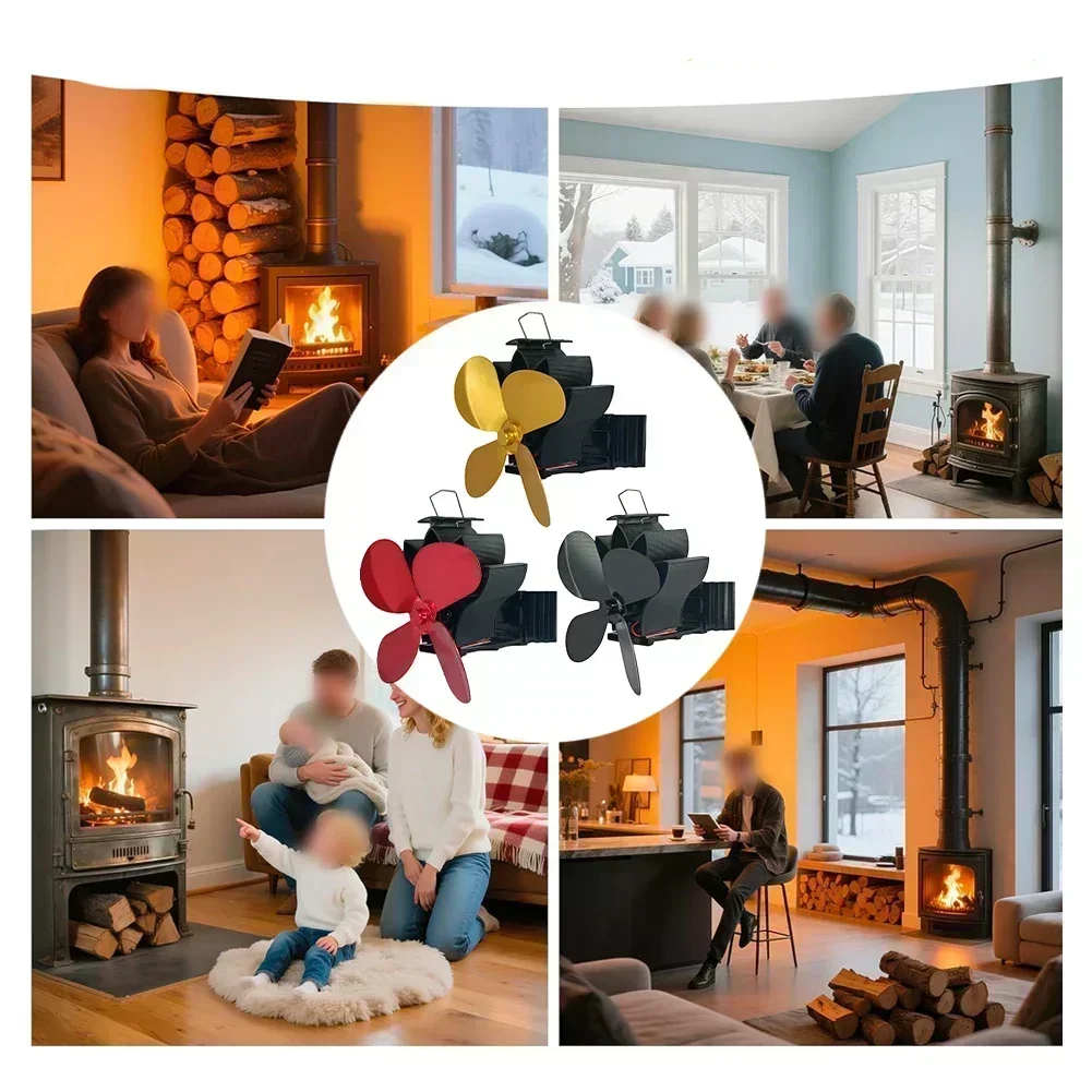 4 Blade Heat Powered Stove Fan Log Wood Burner Eco Friendly Quiet Fireplace Fan Winter Warm Home Efficient Heat Distribution