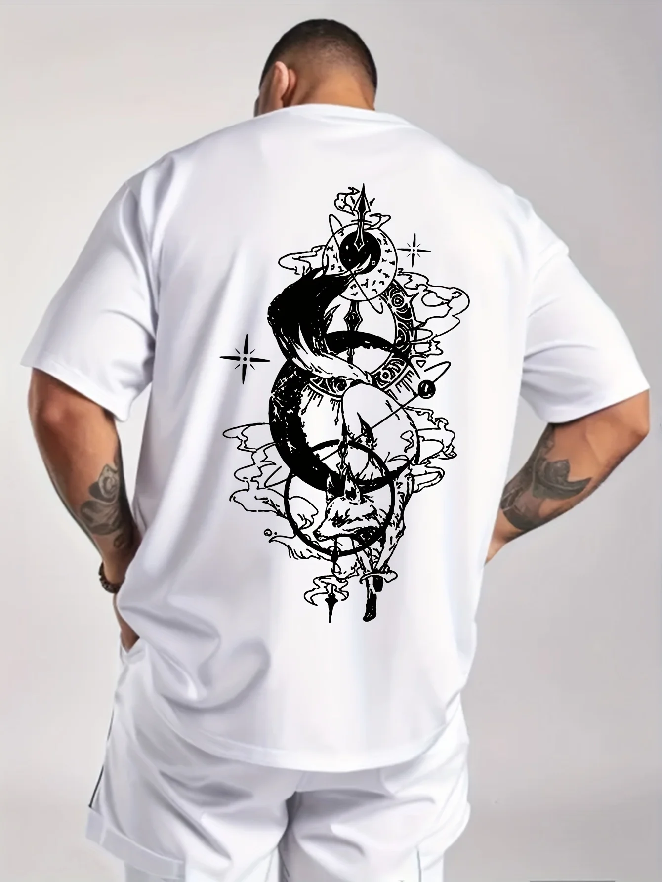 Men'S Line Drawing Fox Letter Print Sporty Casual Versatile Short-Sleeved T-Shirt