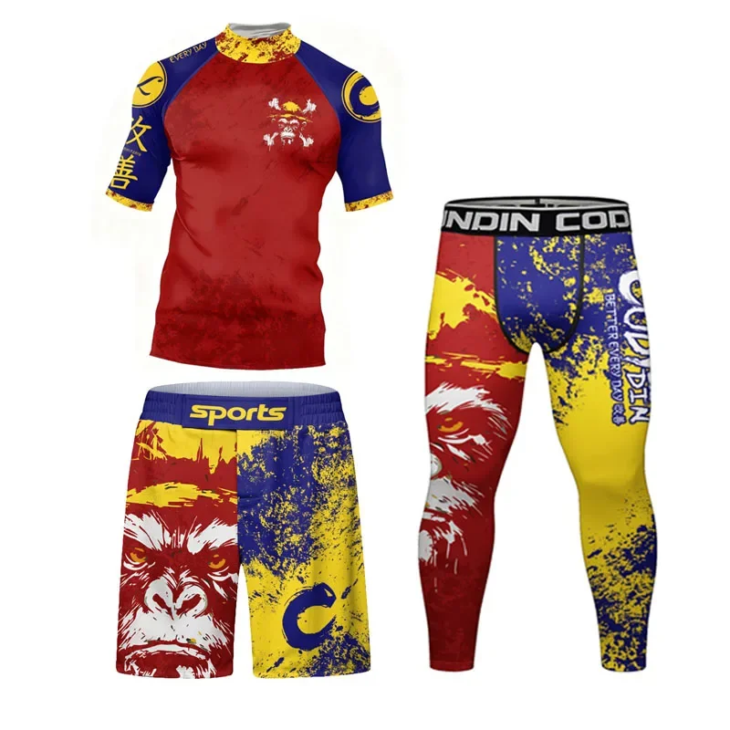 بدلة رياضية مضغوطة للرجال MMA BJJ Rashguard الملاكمة كرة السلة جيرسي تجريب اللياقة البدنية الصالة الرياضية الملابس التدريب الجري ملابس رياضية