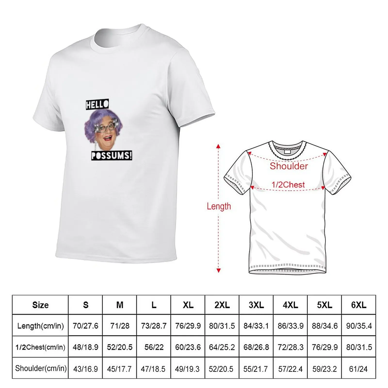 Dame Edna - Hello Possums! T-Shirt Relaxed Casual Short Sleeve Tee