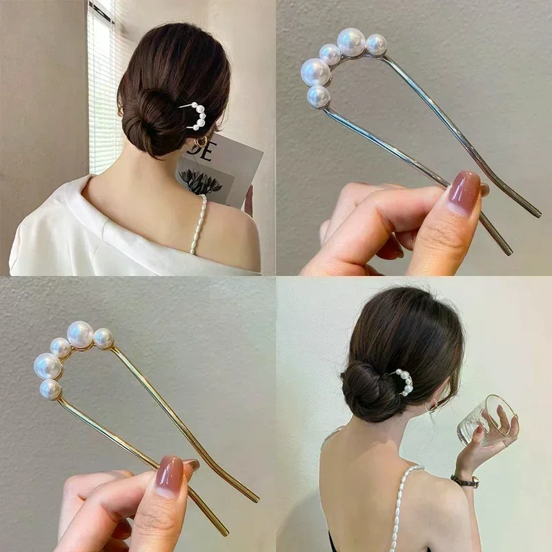 /ACR/U Shaped Hairpins Pearl Alloy Waved Hair Clips Simple Metal Bobby Pins Barrettes Bridal Hairstyle Tools Accessories Weddin