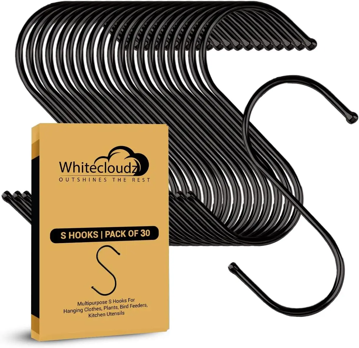 

30 Pack Black S Hooks for Hanging Plants, Kitchenware, Pots & Clothes - Heavy Duty Metal