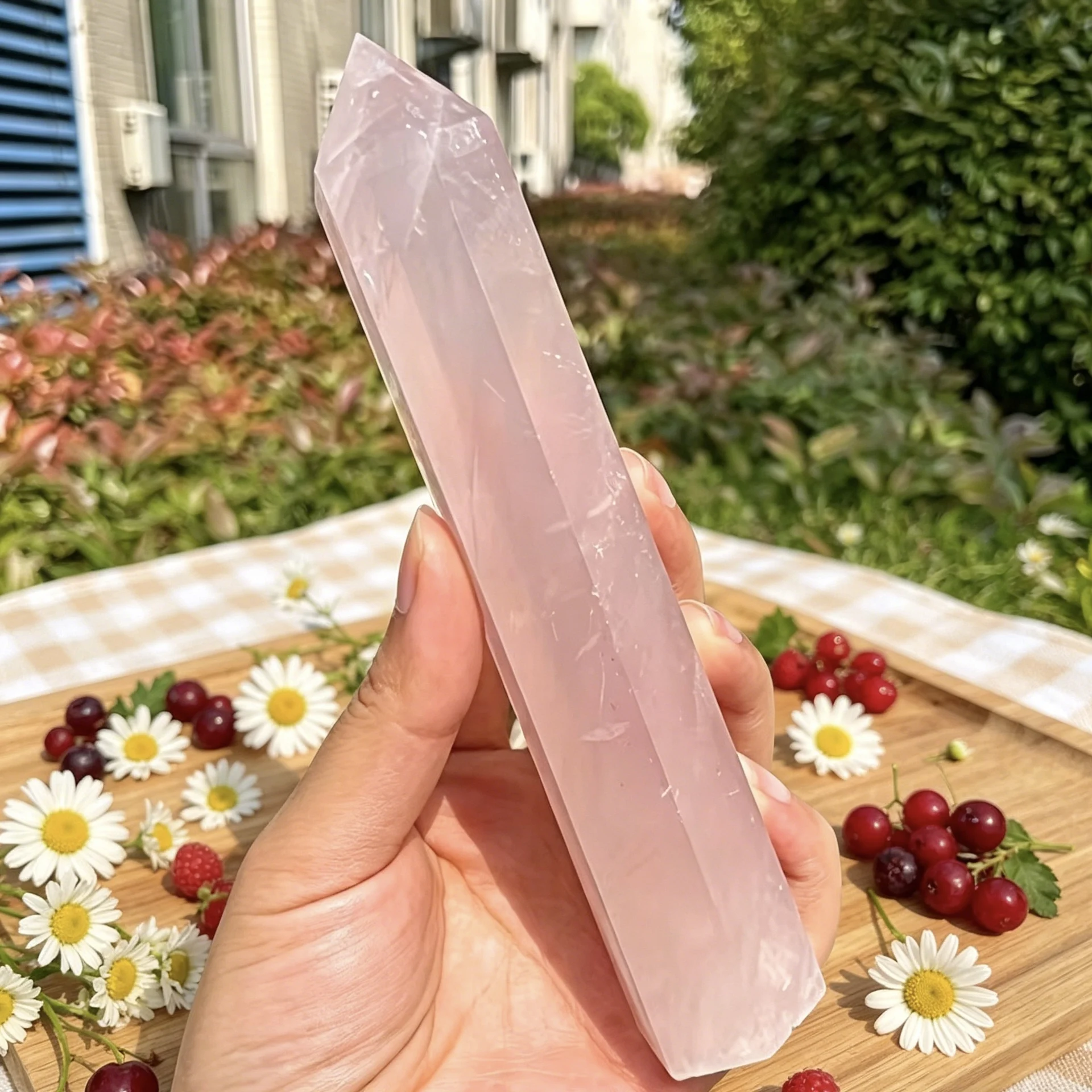 1Pc 15.5CM  6Inch Natural Crystal Tower  ,Crystal Rose Quartz Point , Natural Pink Crystal, Rose Quartz Crystal Hexagonal Prism