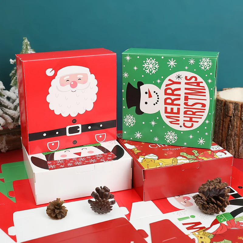 4pcs Christmas Santa Candy Paper Boxes Cookie Chocolate Biscuit Nougat Gift Packaging Happy New Year Xmas Party Boxes Decoration