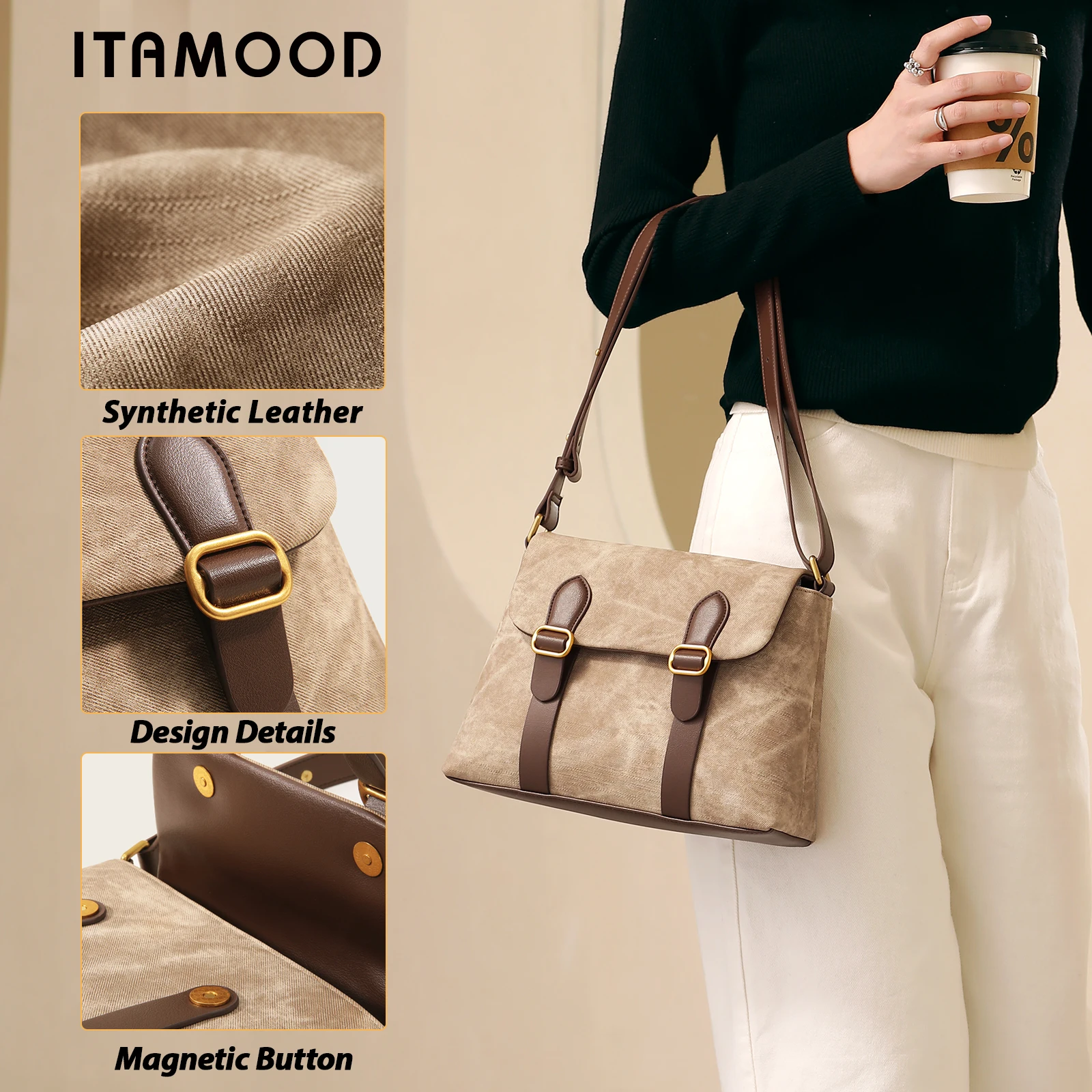 ITAMOOD Women Bag Oil Painting Postman Handbag Female New Retro Splicing Large Capacity Underarm Single Shoulder Crossbody Bag