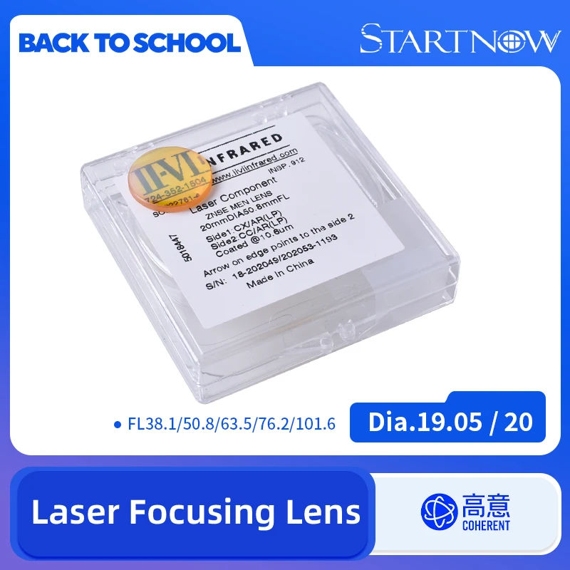 

II-VI INFRARED CO2 Laser Focus Lens Dia.19.05mm 20mm FL 38.1 50.8 63.5 76.2 101.6 mm For CO2 Laser Cutting Machine Lenses ZnSe