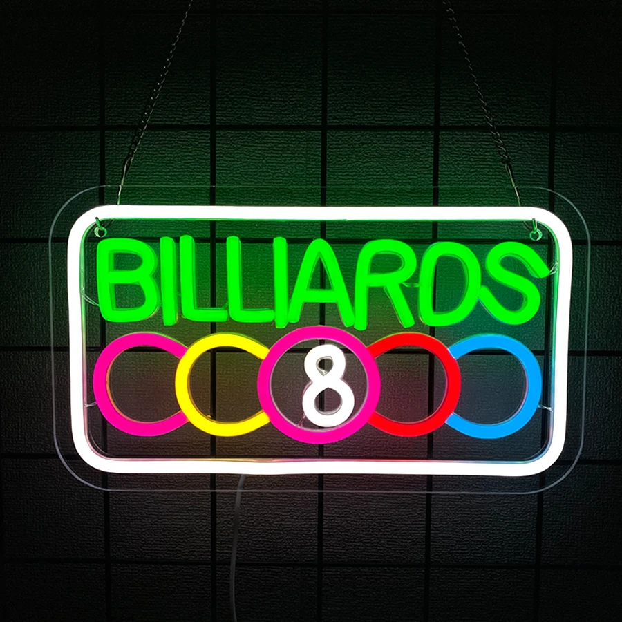 Billiards Led Neon Sign, Used For Bedroom, Billiards Club, Game Room, Bar, Party Decor, Billiards Lovers' Gifts, Usb Powered.