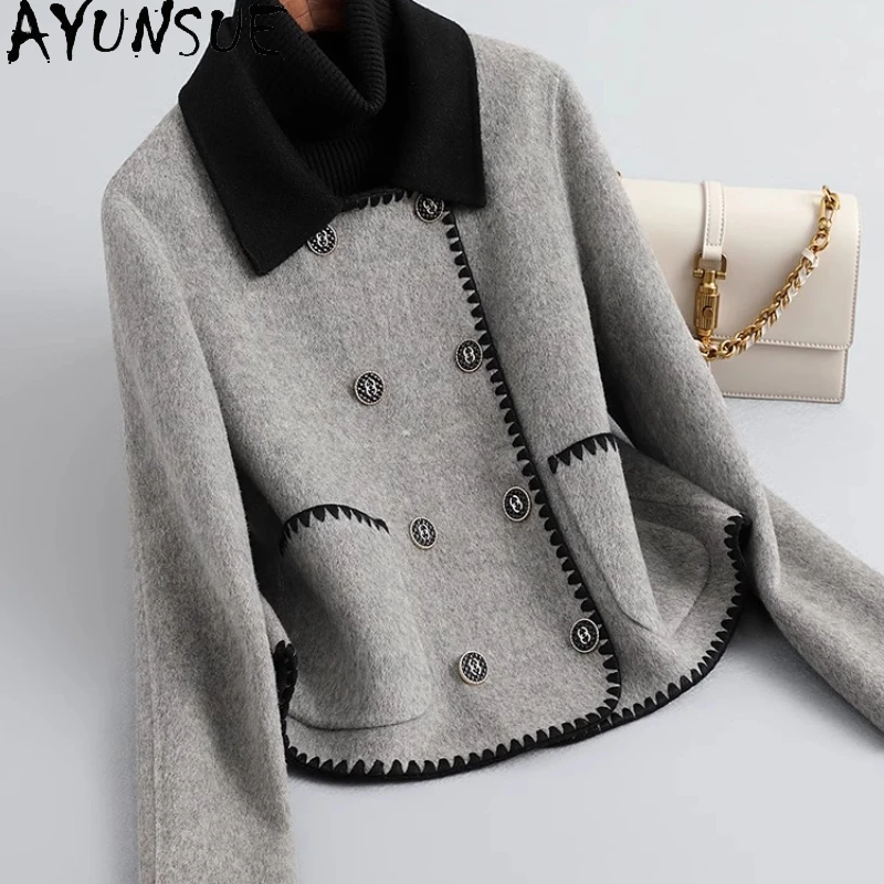 

AYUNSUE, пальто из 100% натуральной шерсти, женская весенне-осенняя одежда, двусторонние шерстяные куртки, женские двубортные куртки 2025 Пальто Женское