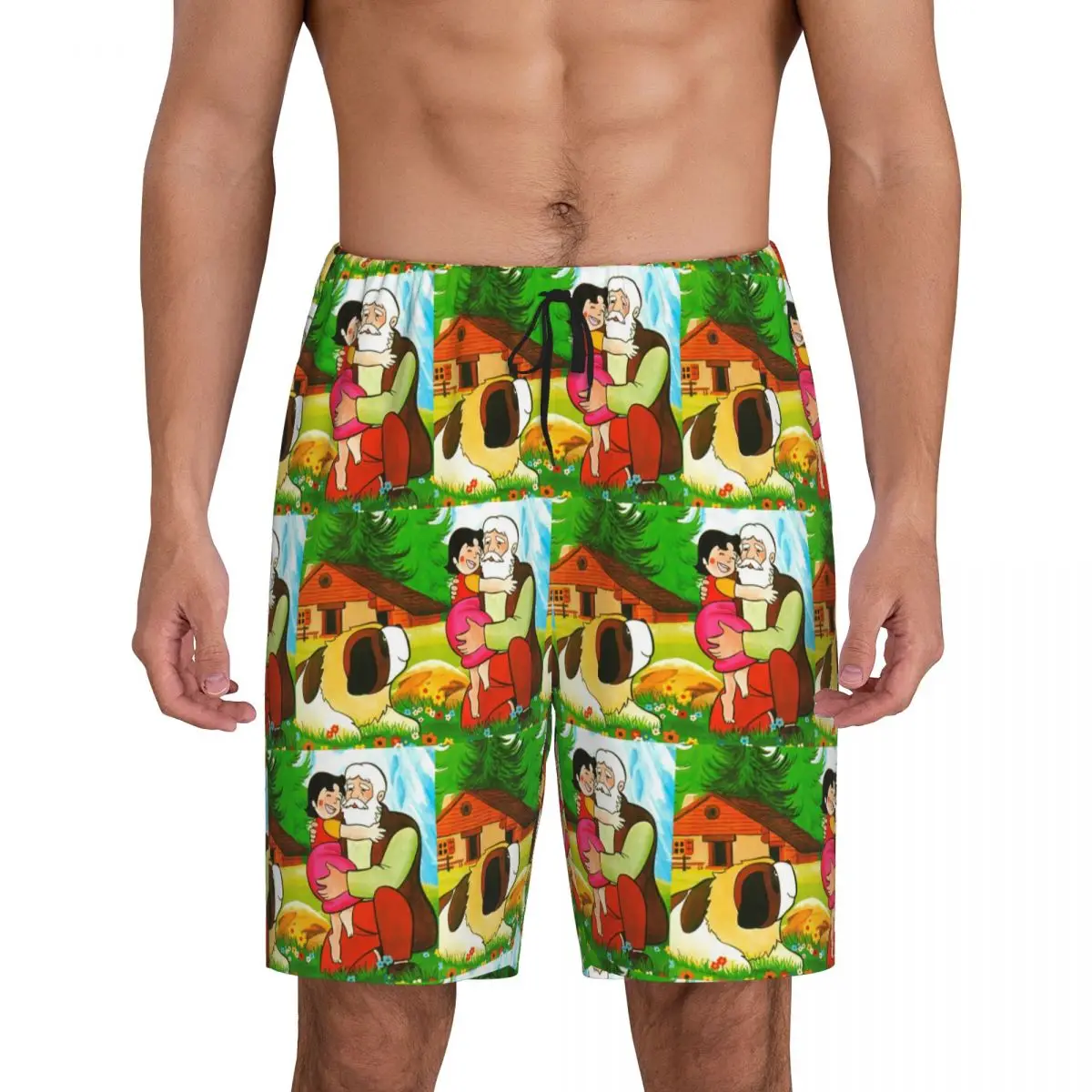 

Мужские короткие пижамные штаны с мультяшным принтом «Хайди, Питер и Дедушка Альпы», для сна и отдыха