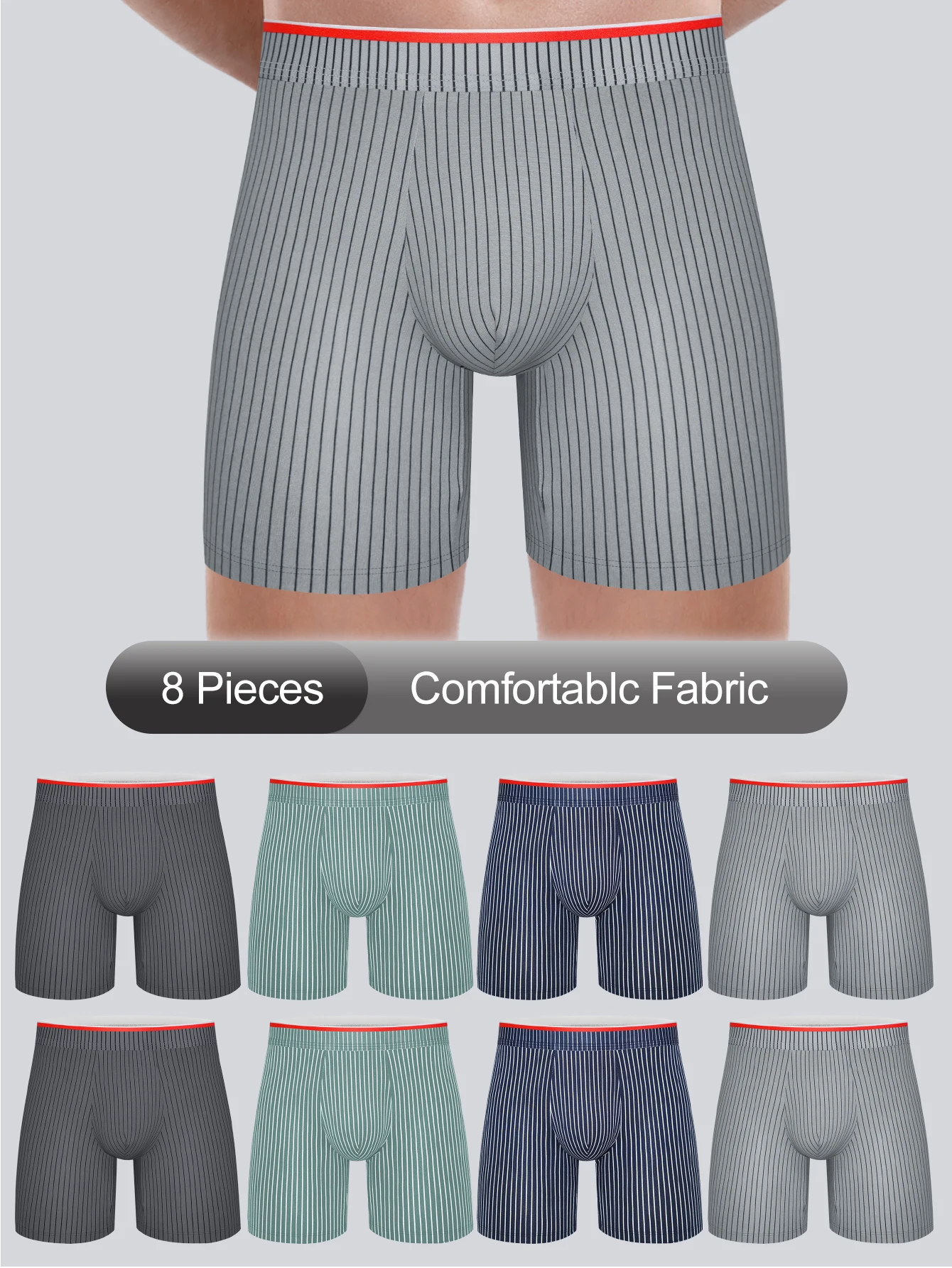 

8Pcs Men's Boxer Shorts High Elastic Male Boxers Underwear Man Stripe ventilate advanced fashion Underpants Youth Middle-Aged U