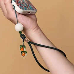 Chinese Style Good Luck Persimmon Phone Charm Glass Bead Wrist Strap Sturdy Anti-lost Cellphone Lanyard Keychain