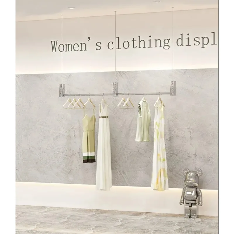 Suporte de exibição de loja de roupas, cabide de suspensão de piso de aço inoxidável, adereços de exibição de rack de roupas