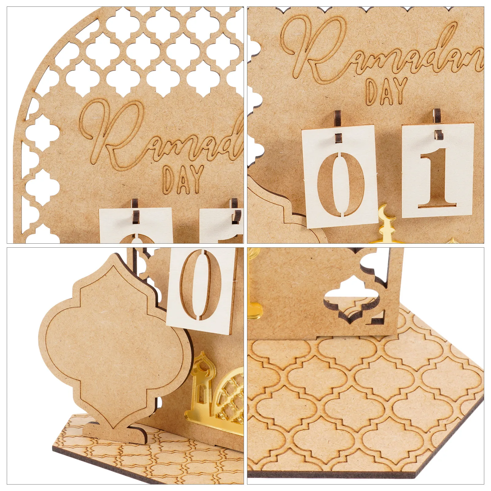 

Ramadan Mubarak Wooden Countdown Calendar Desktop Decorative Festive Advent Calendar for Bookshelf Windowsill Restaurant Home