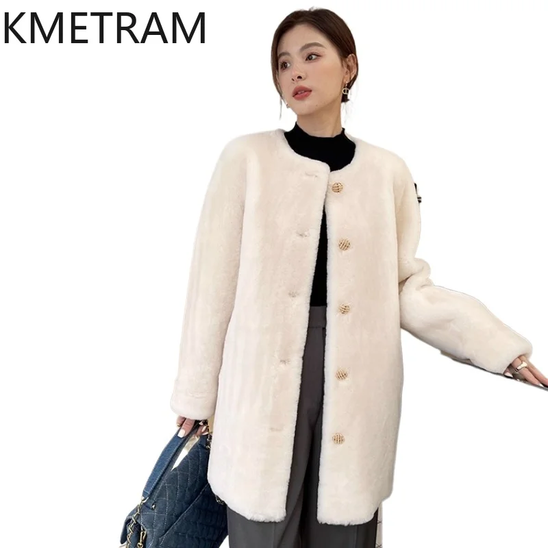 

Natural Merino Wool Sheepskin Double Faced Fur Jacket Woman Luxury Mid Length Real Fur Coat Winter Clothes 2025 шуба женская