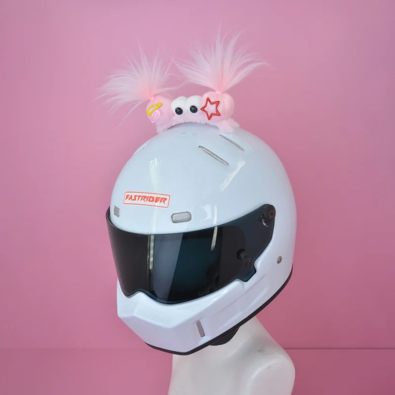 Motorcycle Helmet Accessories Girl Heart Color Scheme Funny and Ugly Cute Doll Shape Decoration Double Ponytails