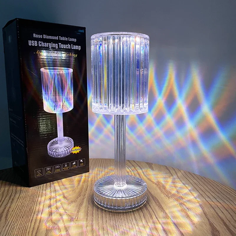 Luxury Rechargeable Usb Acrylic Crystal Color Modern Rgb Led Projection Night Light Touch Table Lamp Light Projector