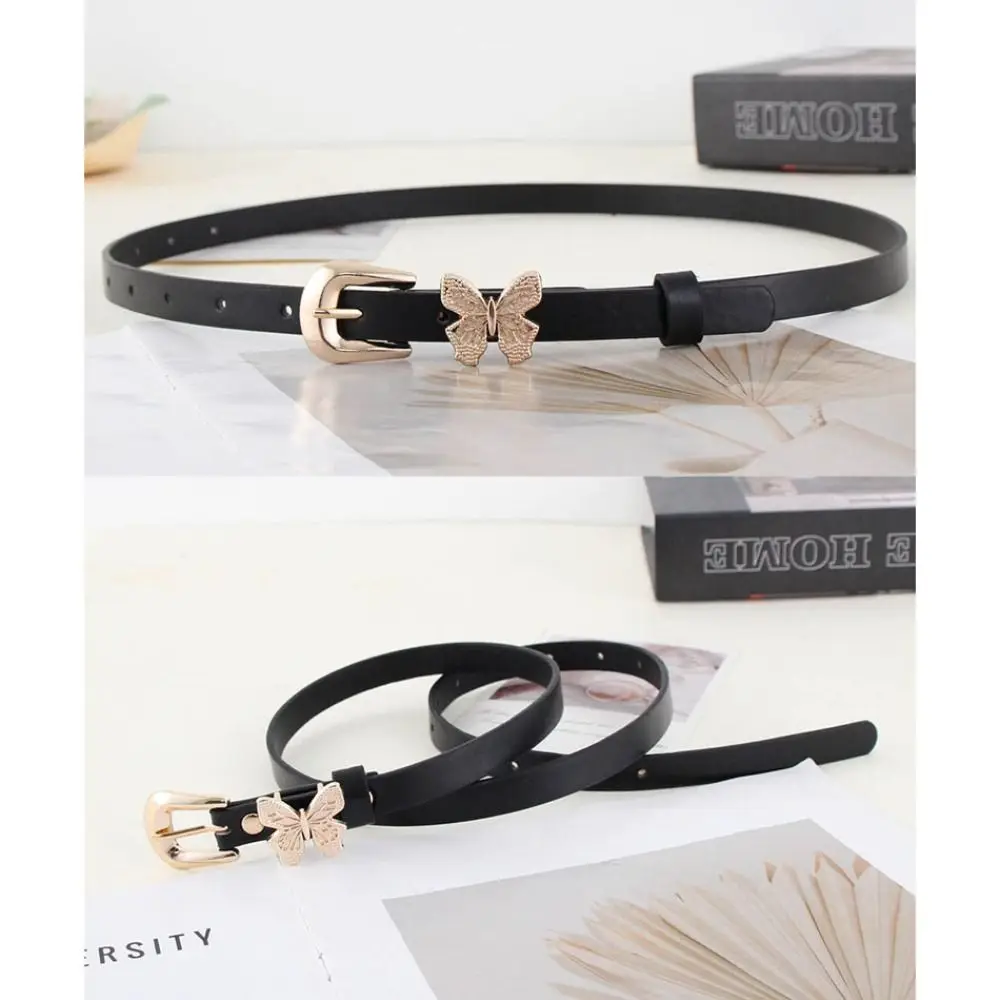 

Retro Design Women's Leather Belt Soft Faux Leather Gold Buckle Waist Belt Thin Casual Pin Buckle Waistband