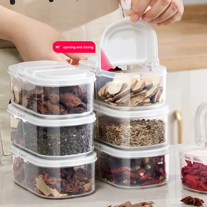 2 Grid Food Storage Box Kitchen Organizer Container Set Vacuumed Lid Airtight Transparent Square For Dry Legume Spice