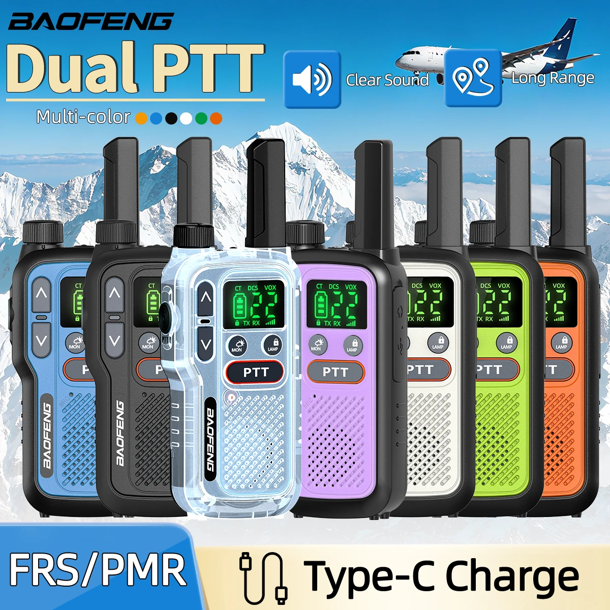 Baofeng Mini Walkie Talkie PMR FRS Portable Two Way Radio Dual PTT Walkie Talkie T18 Rechargeable for Outdoor Hunting Hiking