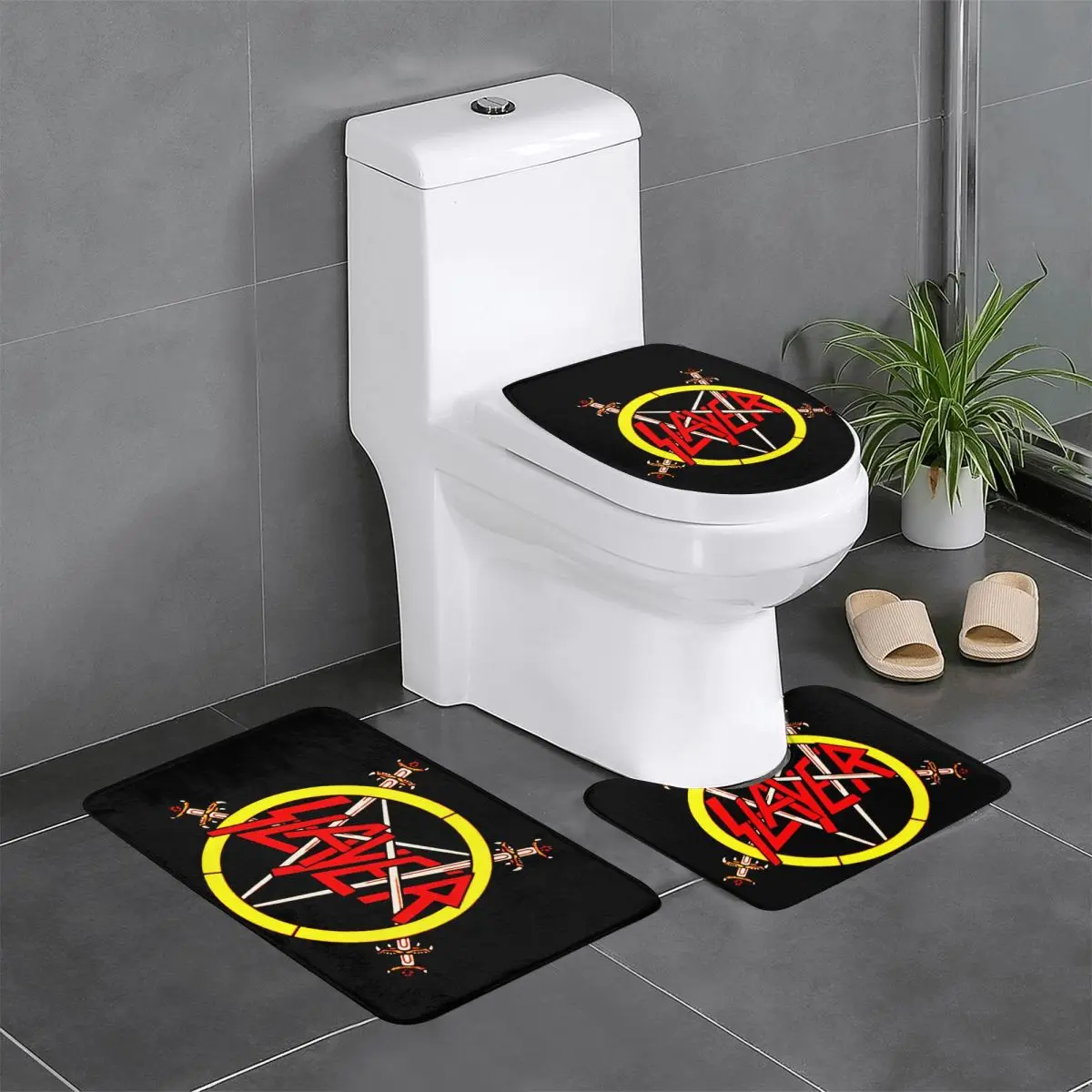 Custom Heavy Metal Rock Band Slayers Bathroom Rugs Set 3 Piece Non-Slip Toilet Bath Mat Sets