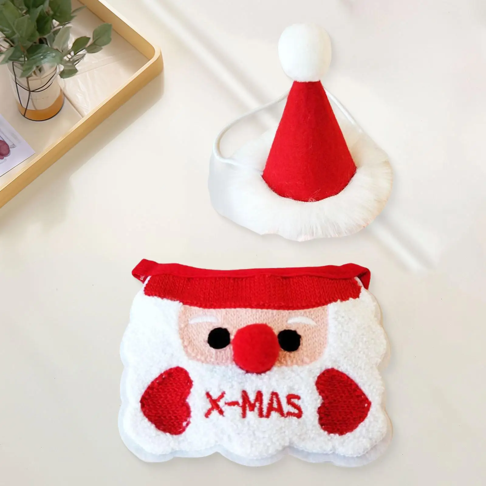 مريلة للحيوانات الأليفة لعيد الميلاد مع قبعة للحفلات والمهرجانات، هدية رائعة من البوليستر، وشاح لطيف للعطلات، إكسسوارات أزياء للحيوانات الأليفة سهلة التنظيف